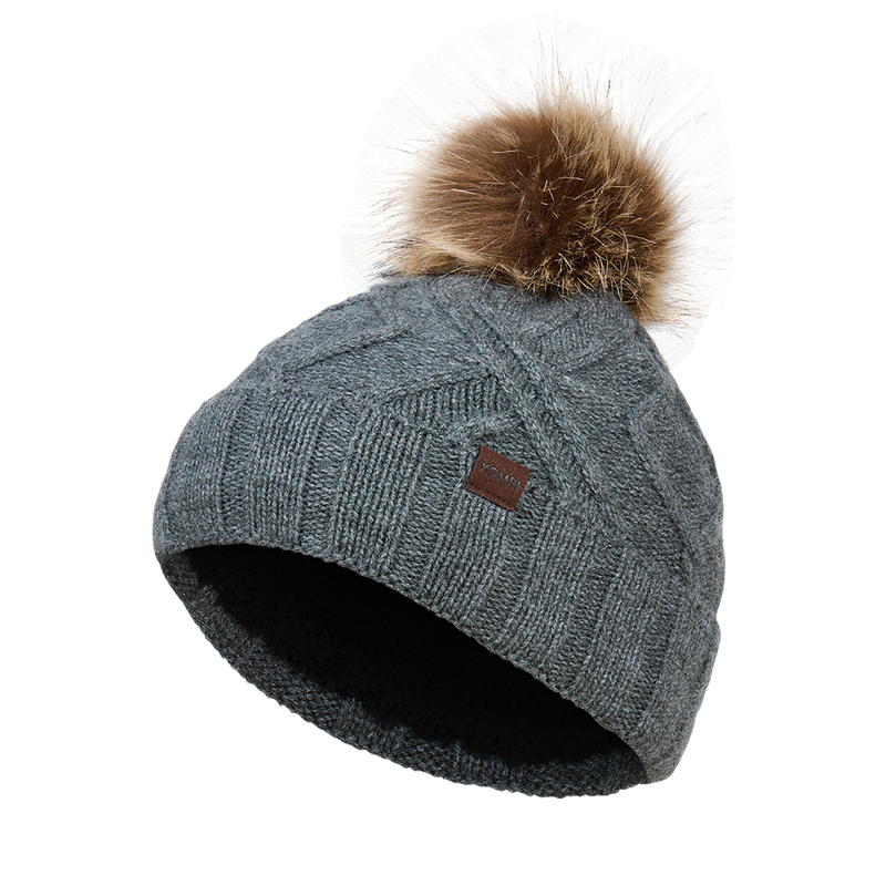 Cable Beanie – Faux Fur Pompom – Juniors